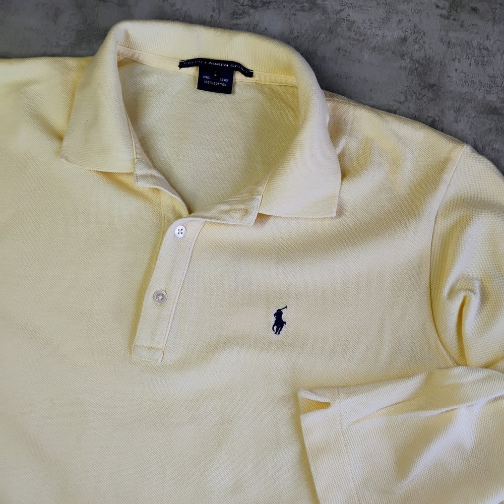 Vintage Ralph Lauren Sport Polo Shirt Women Large Butter Yellow Pony Logo Preppy